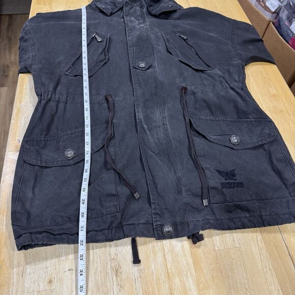Vintage Buckaroo Parka Jacket Grunge Goth Fish Tail Hoodie Pockets Charcoal Lrg - Picture 9 of 14